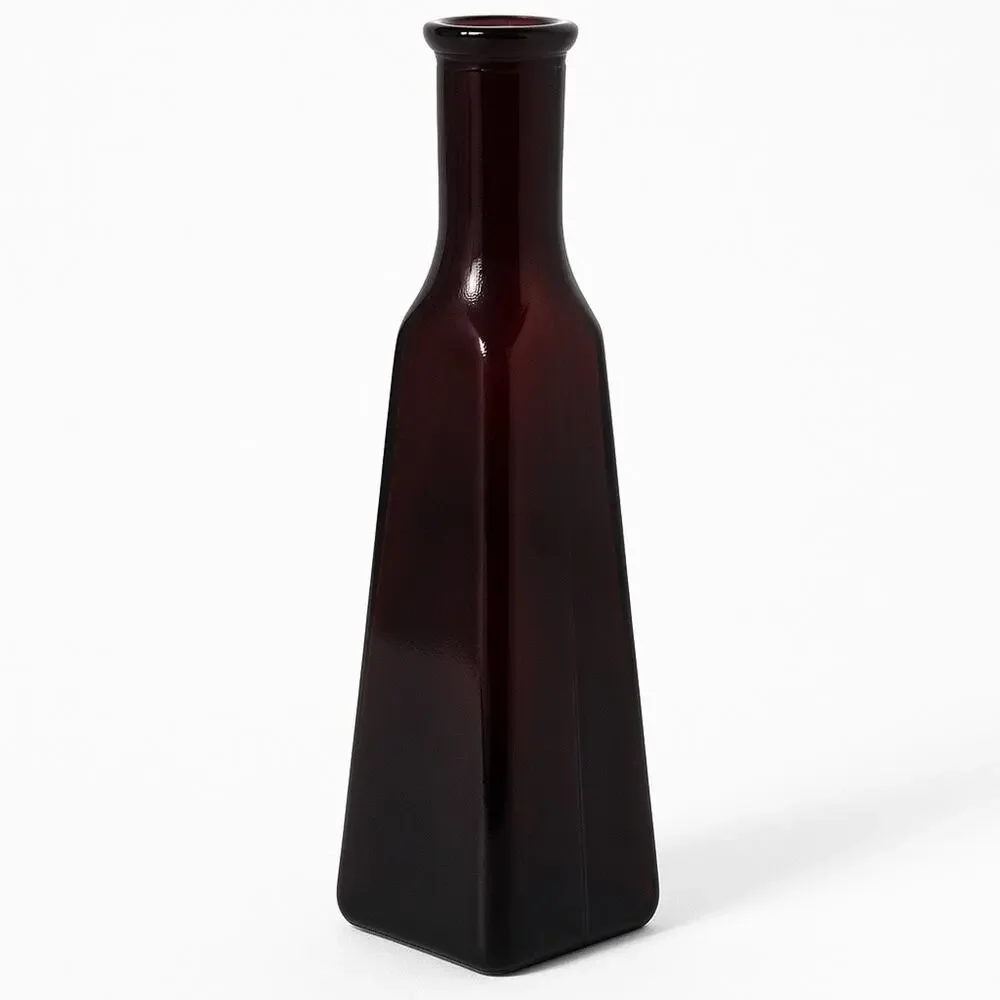 VTG MCM Dark‎ Amethyst Geometric Art Glass Bottle Triangle Shaped Vase 9.5” Tall